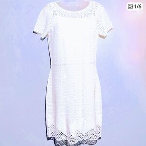 Lauren by Ralph Lauren ivory lace short sleeve dress with slip.